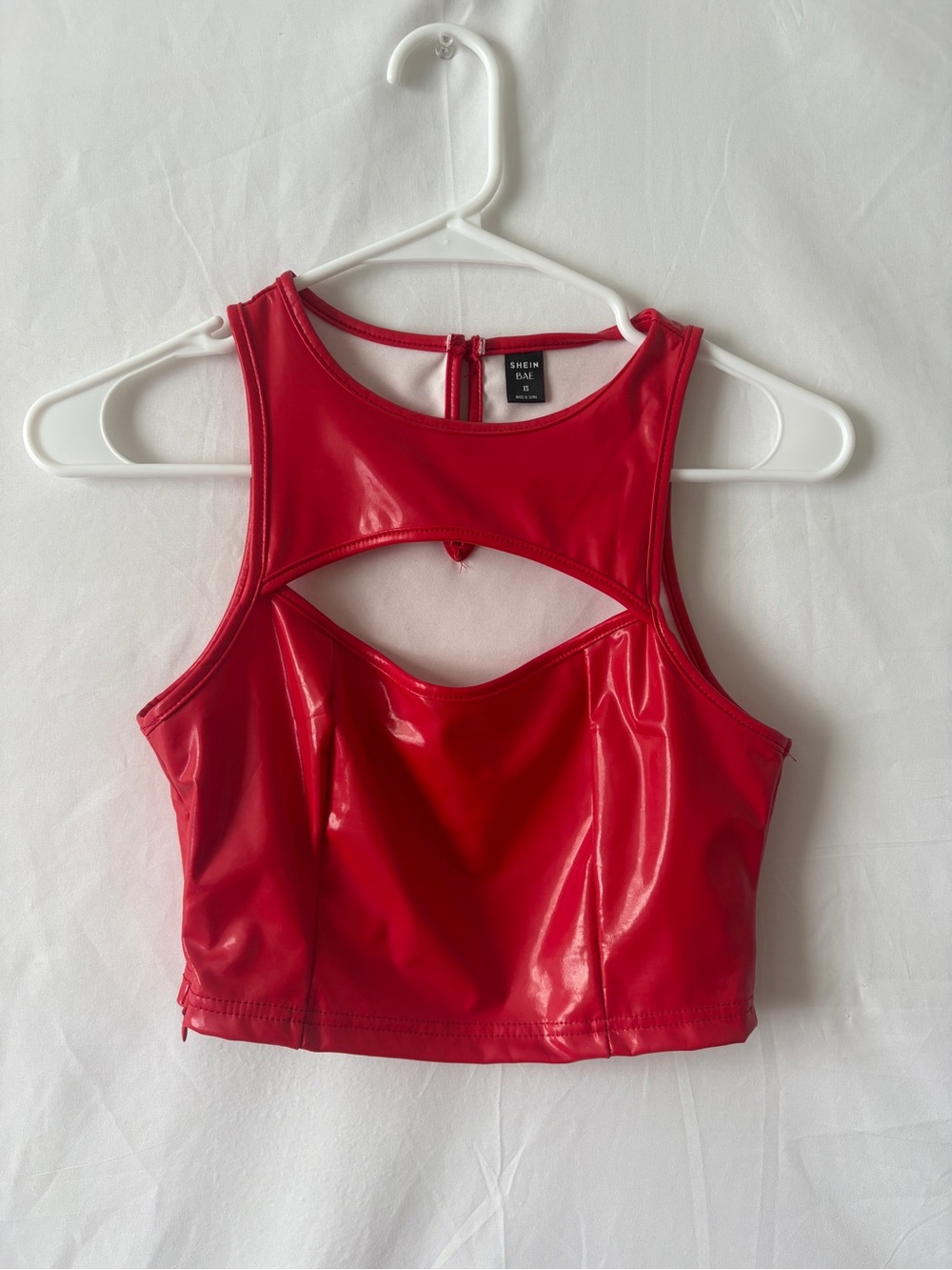 SHEIN Red Faux Leather Cutout Crop Tank Top